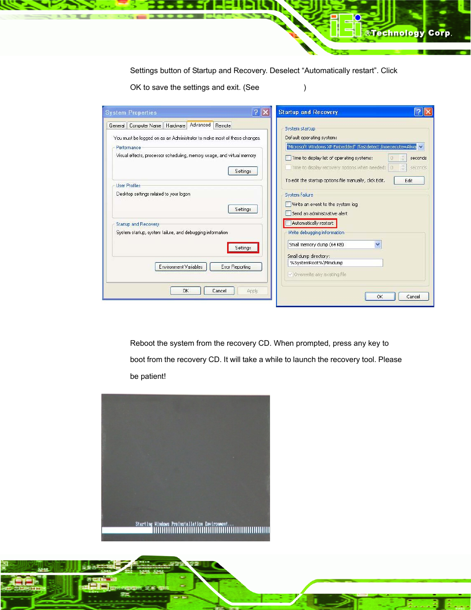 Figure a-23: disable automatically restart | IEI Integration ECW-281B_D2550 User Manual | Page 125 / 159