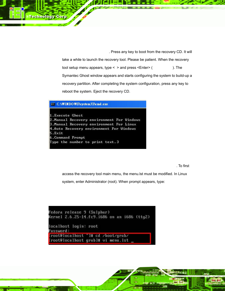 Figure a-32: system configuration for linux, Figure a-33: access menu.lst in linux (text mode) | IEI Integration ECW-281B_D2550 User Manual | Page 130 / 159