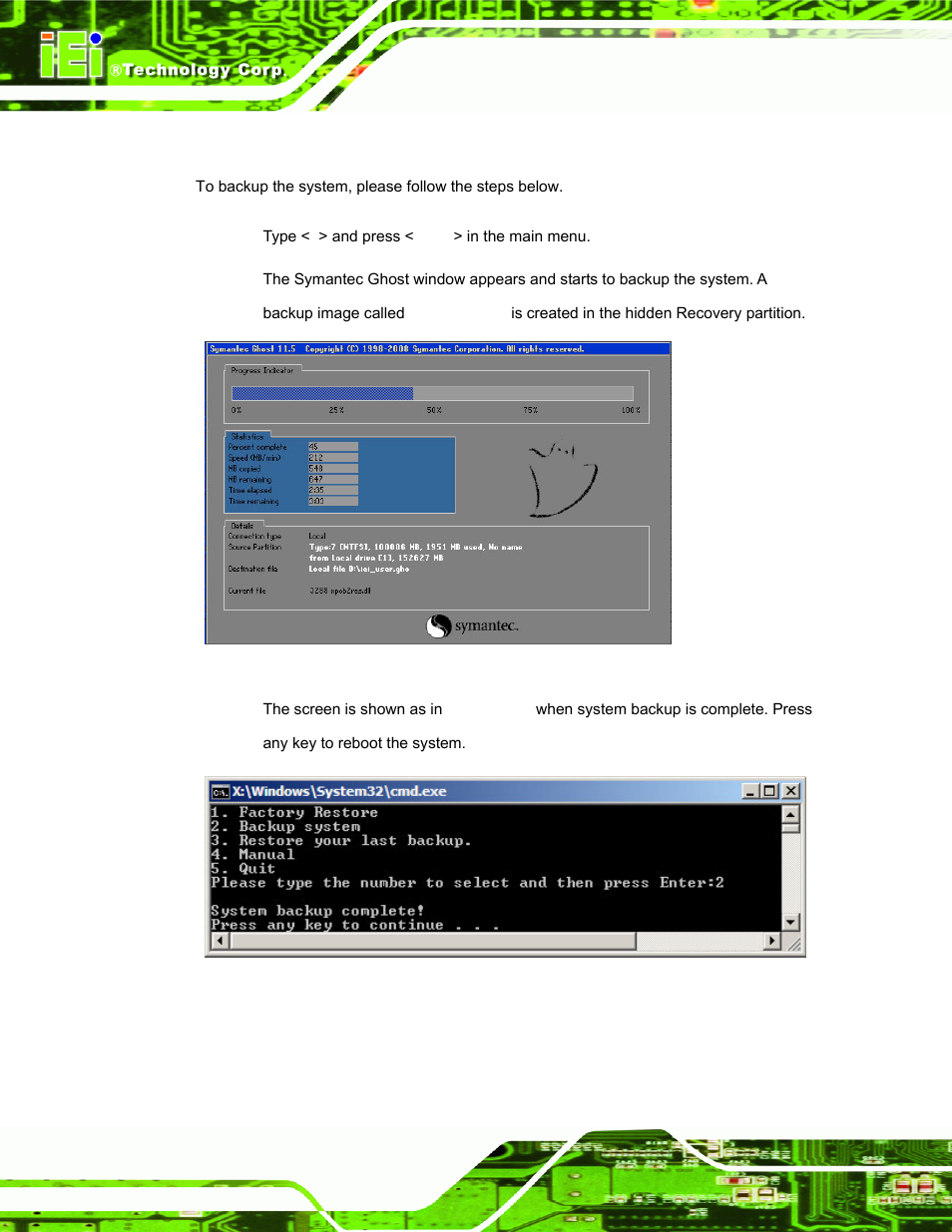 A.5.2 backup system, Figure a-38: backup system, Figure a-39: system backup complete window | IEI Integration ECW-281B_D2550 User Manual | Page 134 / 159