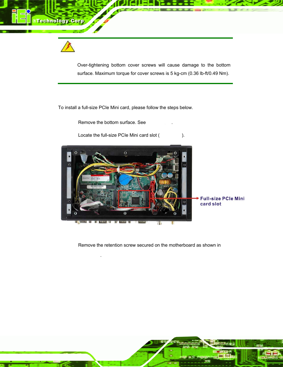 4 full-size pcie mini card installation, Size, Nstallation | Figure 3-6: full-size pcie mini card slot location | IEI Integration ECW-281B_D2550 User Manual | Page 34 / 159