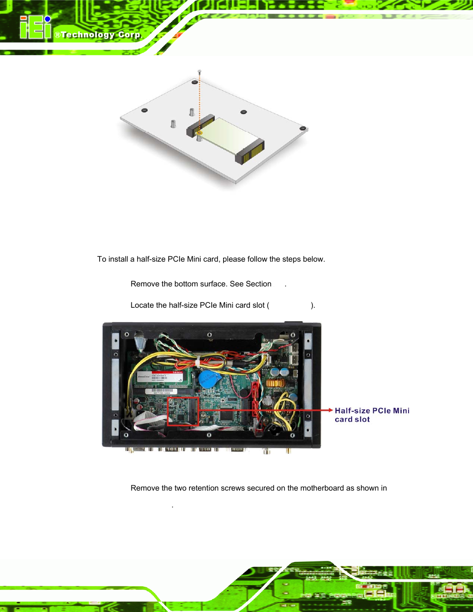 5 half-size pcie mini card installation, Size, Nstallation | Figure 3-9: secure the full-size pcie mini card | IEI Integration ECW-281B_D2550 User Manual | Page 36 / 159