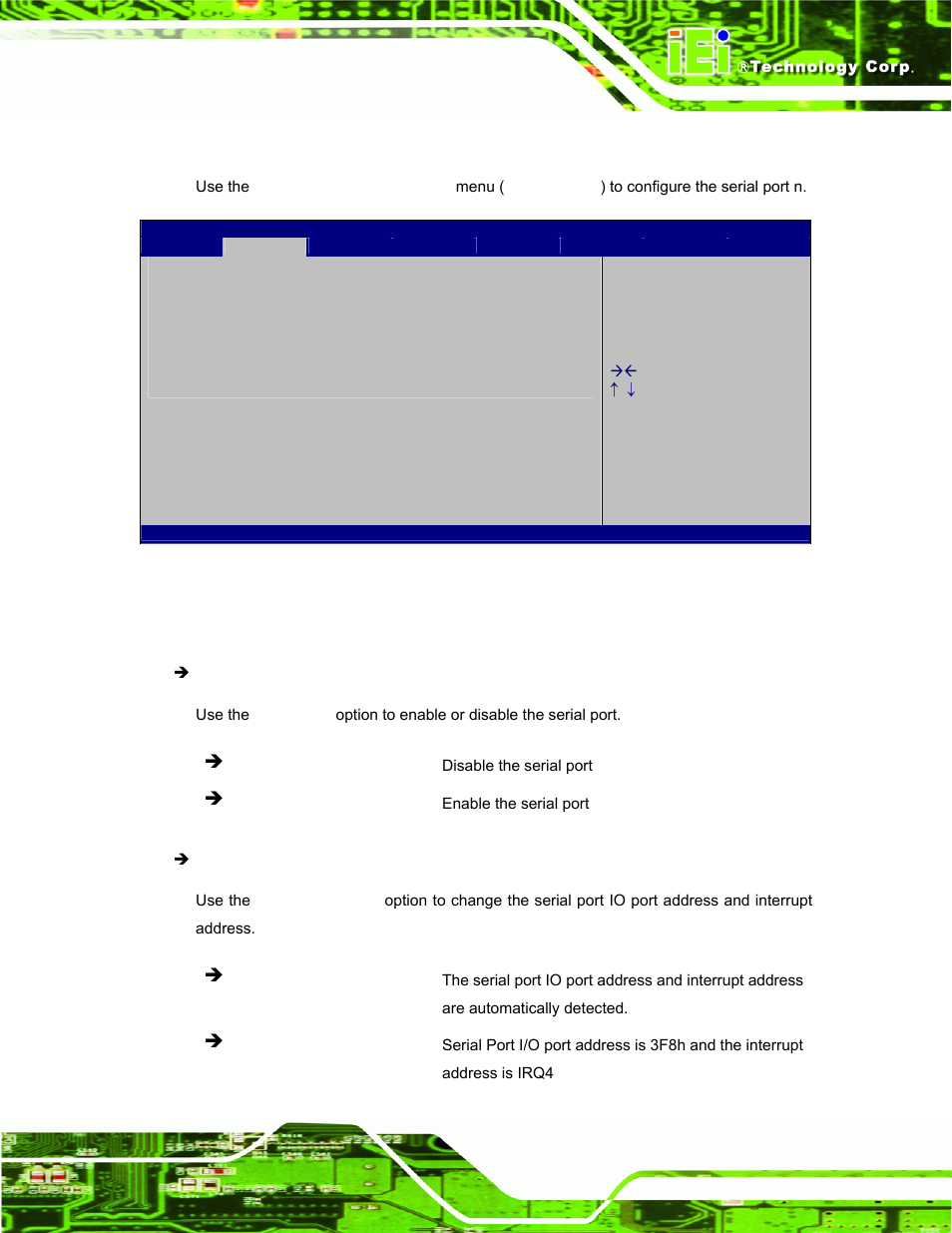 1 serial port n configuration, 1 serial port 1 configuration | IEI Integration ECW-281B_D2550 User Manual | Page 73 / 159