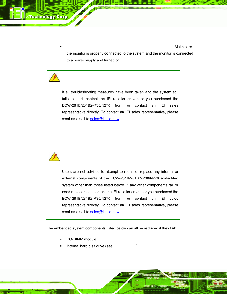 3 more troubleshooting, 3 component replacement procedure | IEI Integration ECW-281B-N270-WT v3.01 User Manual | Page 133 / 189