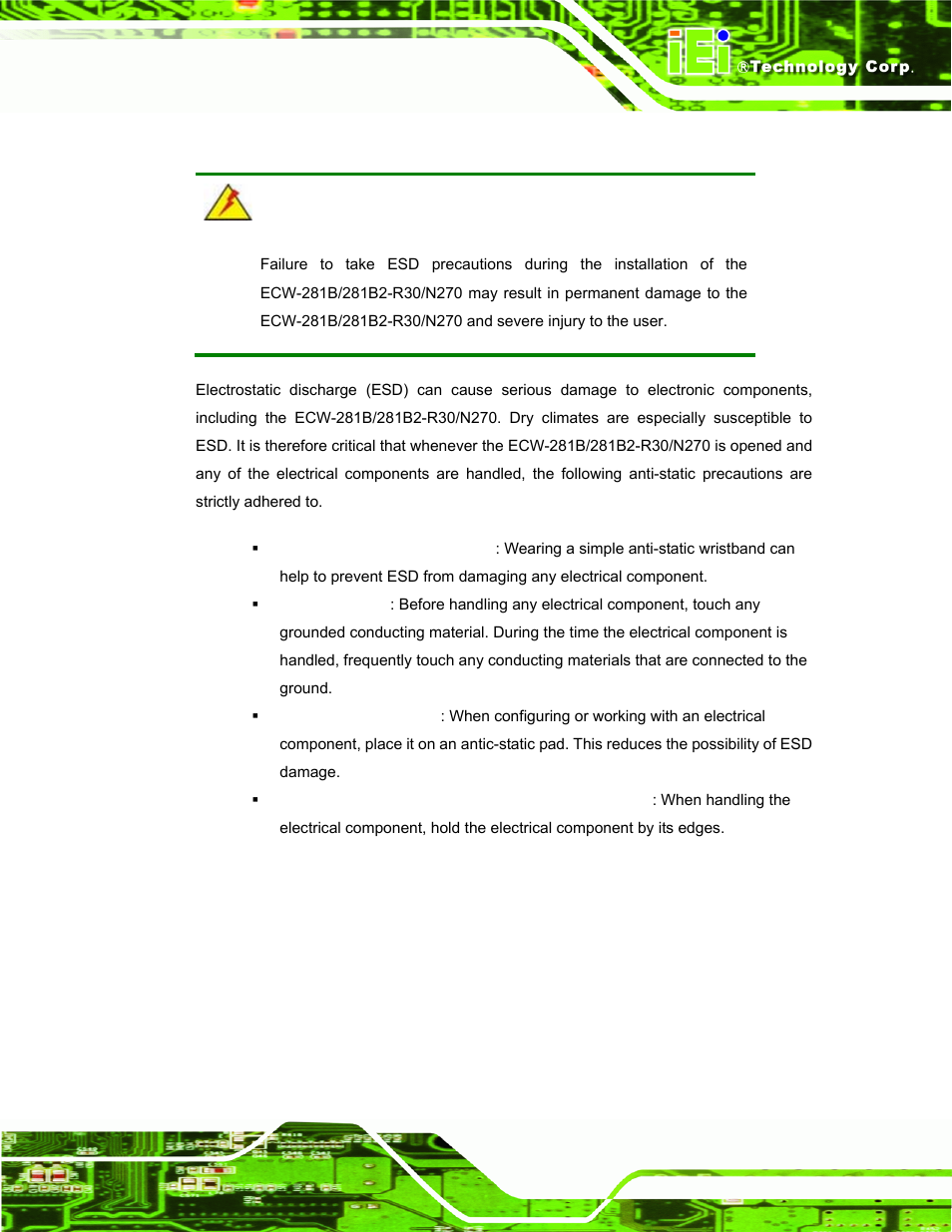 A.1.2 anti-static precautions | IEI Integration ECW-281B-N270-WT v3.01 User Manual | Page 138 / 189