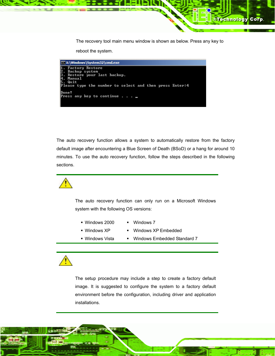 B.3 auto recovery setup procedure | IEI Integration ECW-281B-N270-WT v3.01 User Manual | Page 158 / 189