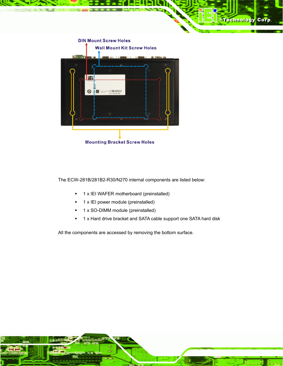 4 internal overview | IEI Integration ECW-281B-N270-WT v3.01 User Manual | Page 30 / 189