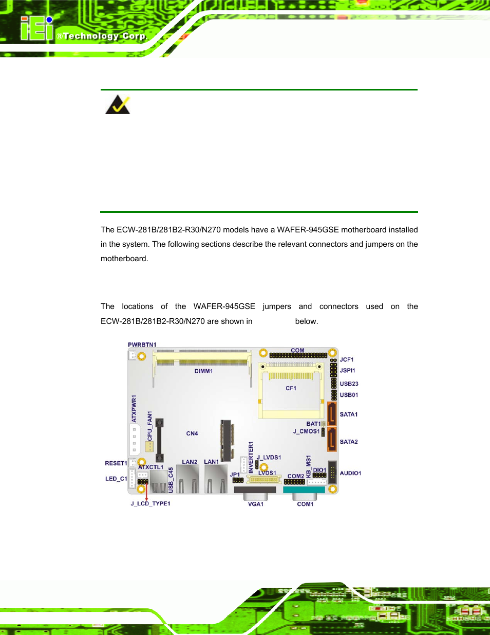 1 embedded system motherboard, 1 wafer-945gse motherboard overview | IEI Integration ECW-281B-N270-WT v3.01 User Manual | Page 33 / 189