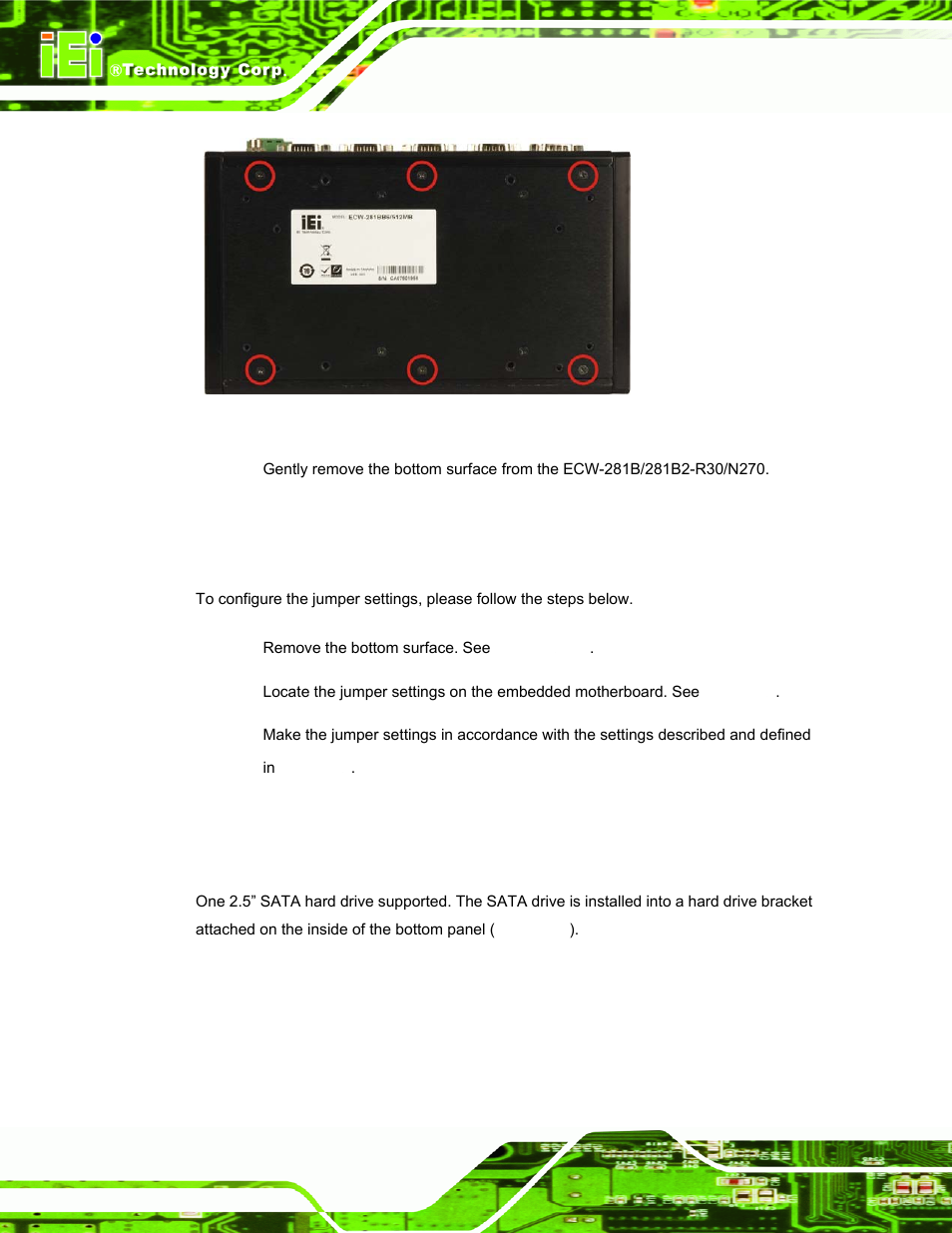 4 configure the jumper settings, 5 hard drive installation | IEI Integration ECW-281B-N270-WT v3.01 User Manual | Page 61 / 189