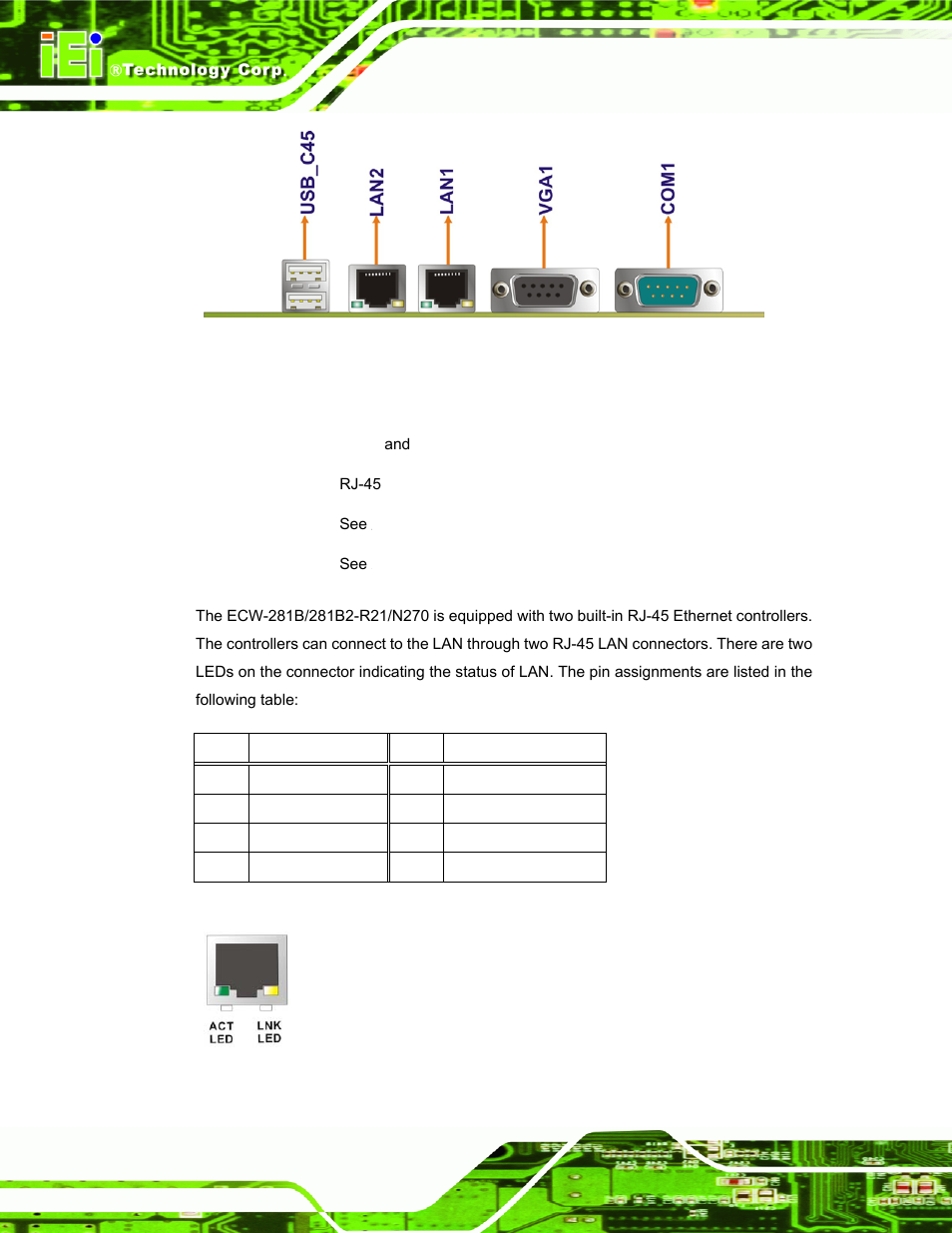 1 lan connectors | IEI Integration ECW-281B-N270-WT v2.10 User Manual | Page 50 / 179