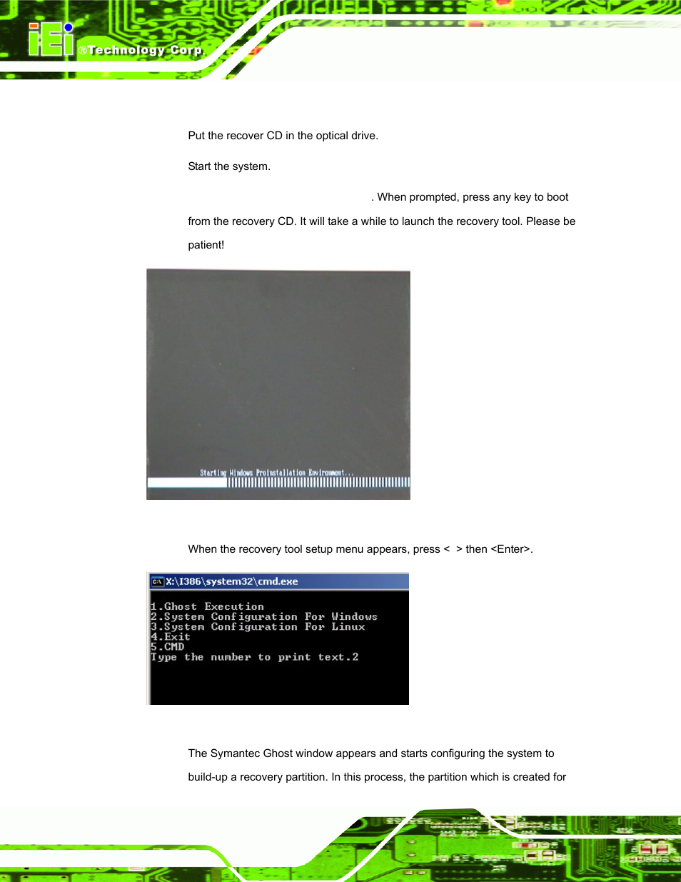 B.2.4 build-up recovery partition, Figure b-6: launching the recovery tool, Figure b-7: system configuration for windows | IEI Integration ECW-281B_B2-D525 User Manual | Page 113 / 137