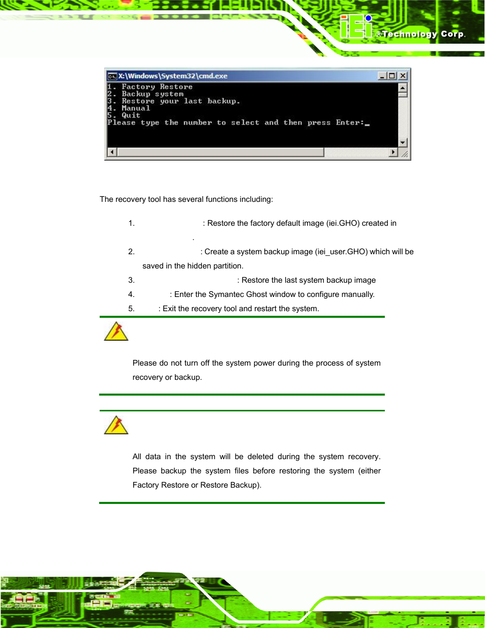 Figure b-26: recovery tool main menu | IEI Integration ECW-281B_B2-D525 User Manual | Page 124 / 137