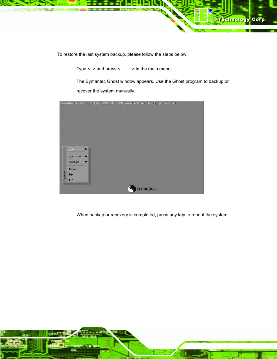 B.4.4 manual, Figure b-33: symantec ghost window | IEI Integration ECW-281B_B2-D525 User Manual | Page 128 / 137