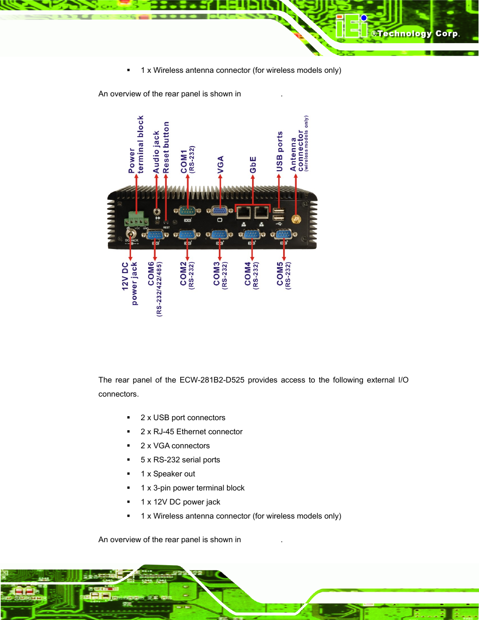 2 ecw-281b2-d525 rear panel, Figure 2-3: ecw-281b-d525 rear panel | IEI Integration ECW-281B_B2-D525 User Manual | Page 24 / 137
