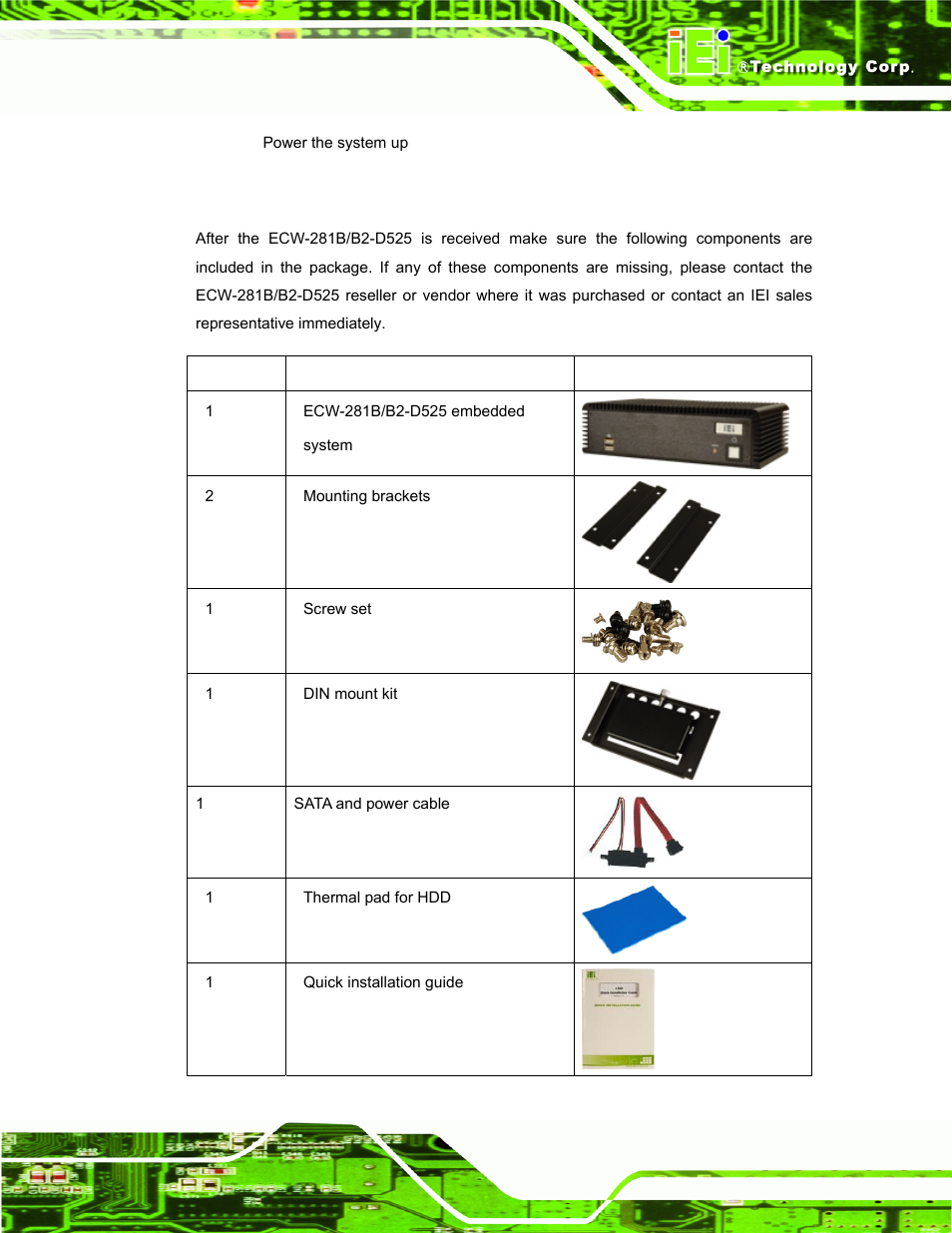 2 unpacking, Table 3-1, Shows a list of | IEI Integration ECW-281B_B2-D525 User Manual | Page 44 / 137