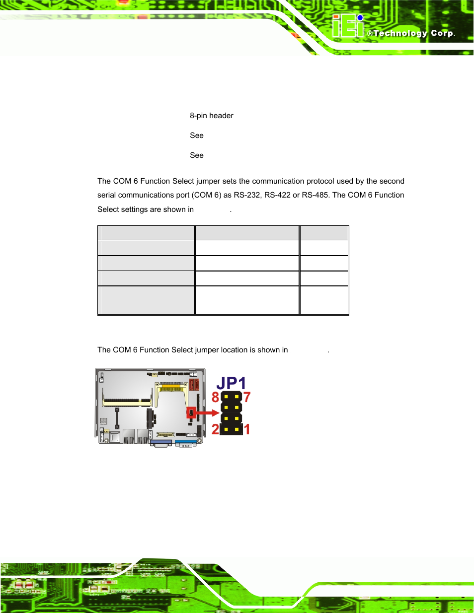 Figure 4-5: com 2 function select jumper location, Table 4-5: com 6 function select jumper settings | IEI Integration ECW-281B_B2-D525 User Manual | Page 50 / 137