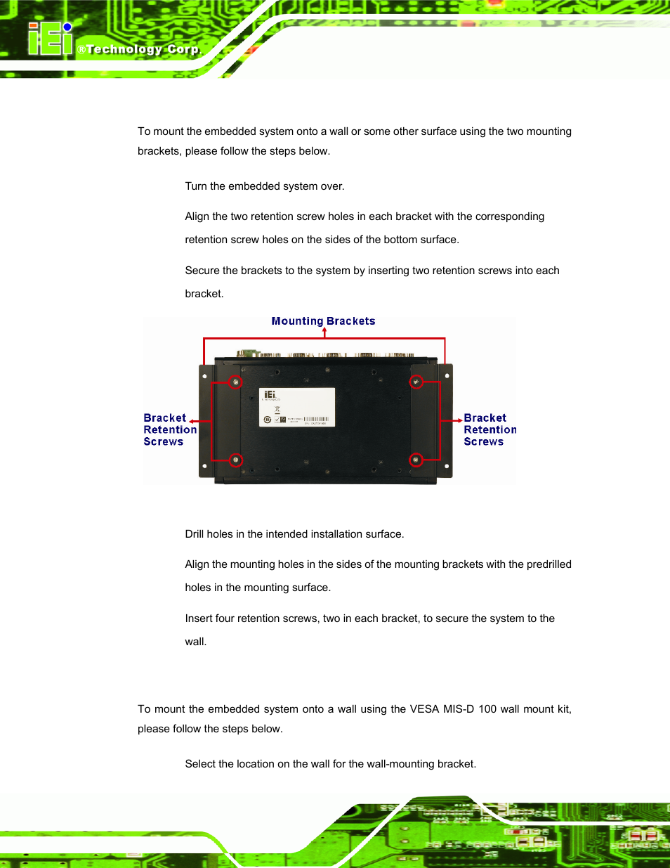 6 mounting the system with mounting brackets, 7 mounting the system with wall mount kit, Figure 4-11: mounting bracket retention screws | IEI Integration ECW-281B_B2-D525 User Manual | Page 55 / 137