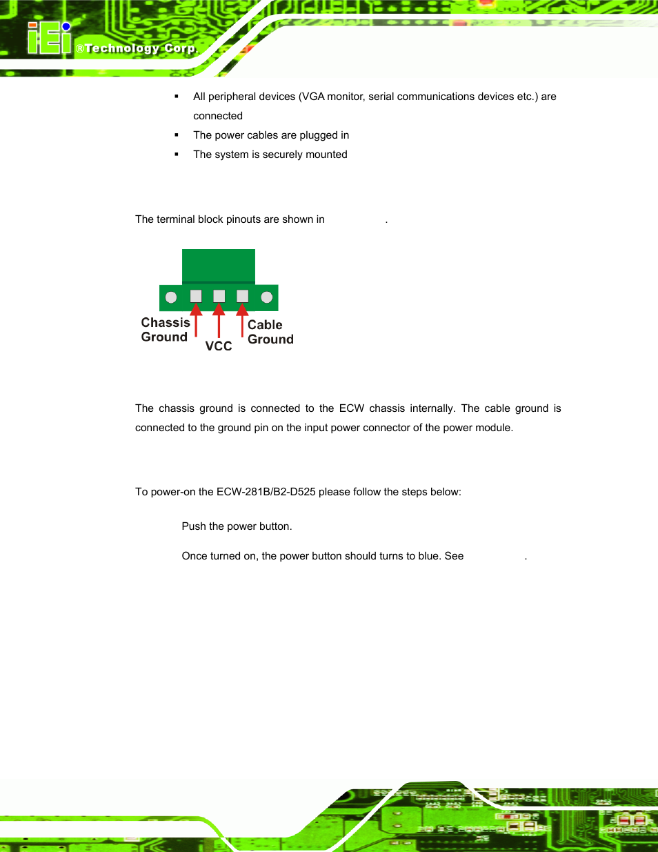 2 terminal block pinouts, 3 power-on procedure, Figure 4-19: terminal block pinouts | IEI Integration ECW-281B_B2-D525 User Manual | Page 61 / 137