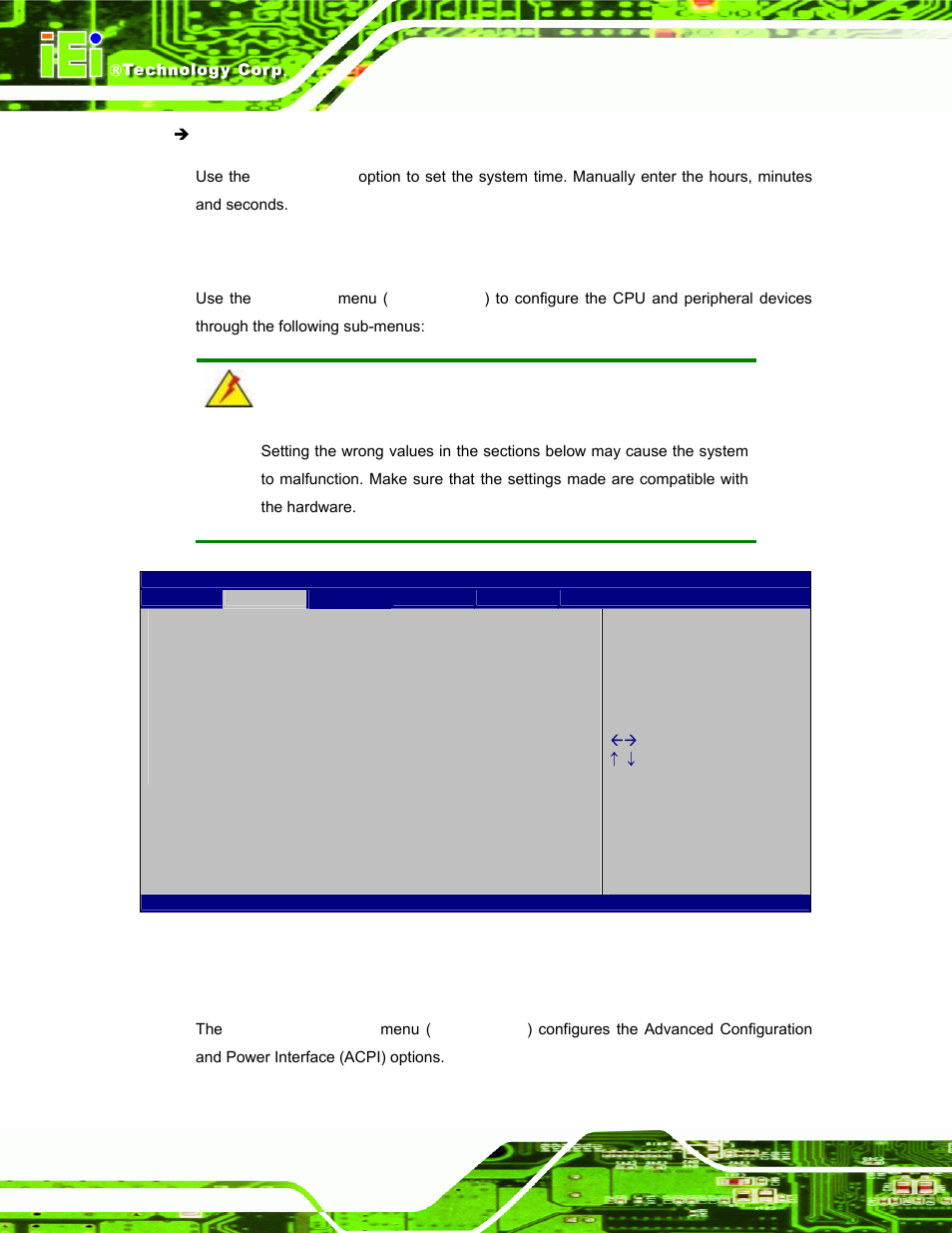 3 advanced, 1 acpi configuration, Dvanced | Bios menu 2: advanced | IEI Integration ECW-281B_B2-D525 User Manual | Page 67 / 137