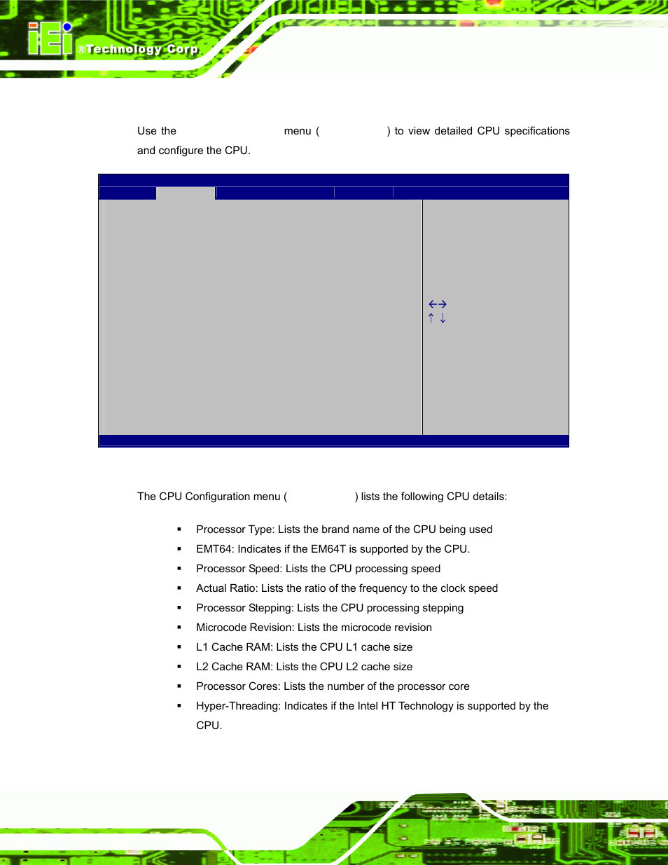 2 cpu configuration, Bios menu 4: cpu configuration | IEI Integration ECW-281B_B2-D525 User Manual | Page 69 / 137