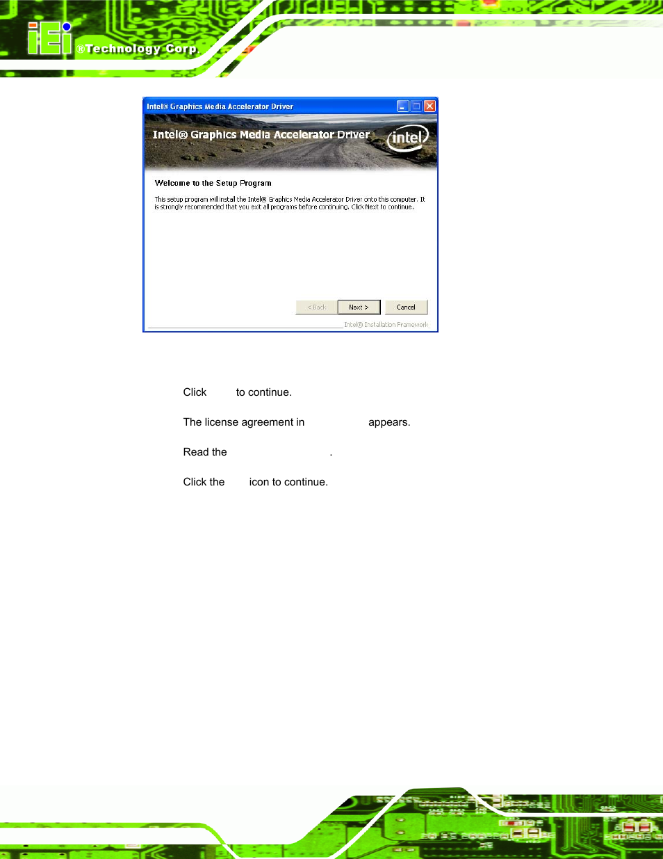 Figure 6-9: vga driver welcome screen | IEI Integration IBX-530B-N270 User Manual | Page 102 / 133