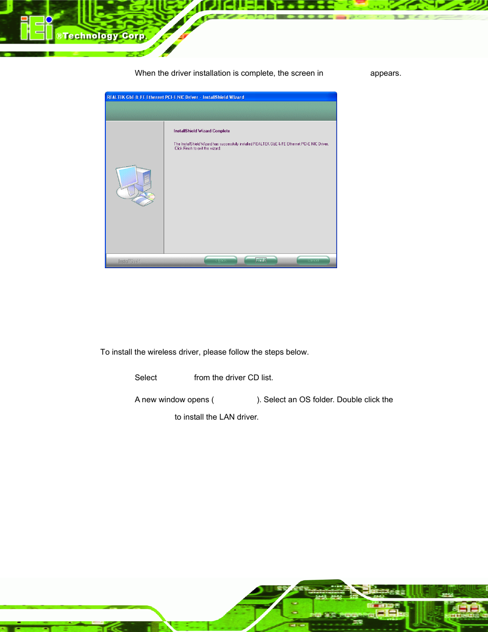 6 wireless driver (ibx-530bw only), Ireless, River | Ibx-530bw, Figure 6-22: lan driver installation complete | IEI Integration IBX-530B-N270 User Manual | Page 110 / 133