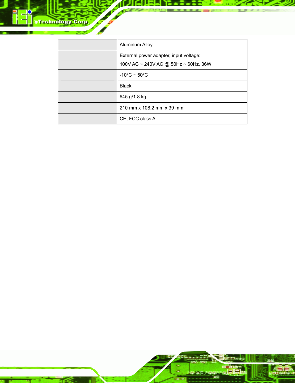 Table 1-2: technical specifications | IEI Integration IBX-530B-N270 User Manual | Page 16 / 133