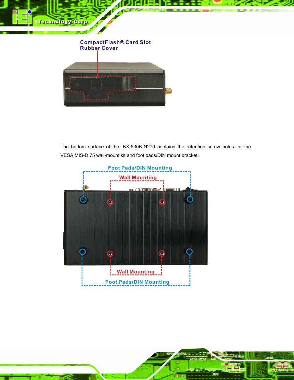 4 bottom surface, Figure 2-4: ibx-530b-n270 side panel, Figure 2-5: bottom surface | IEI Integration IBX-530B-N270 User Manual | Page 22 / 133