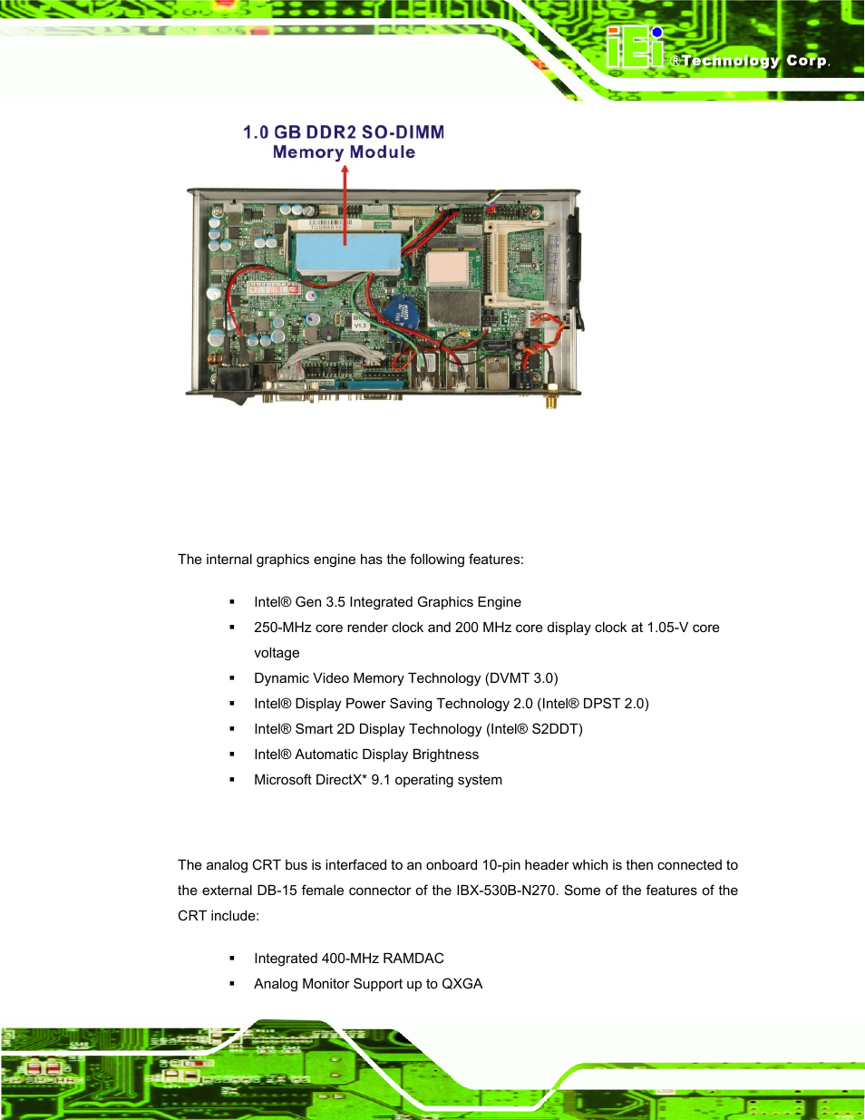 2 intel® 945gse graphics, 1 analog crt graphics mode, Figure 3-1: ddr2 so-dimm | IEI Integration IBX-530B-N270 User Manual | Page 27 / 133