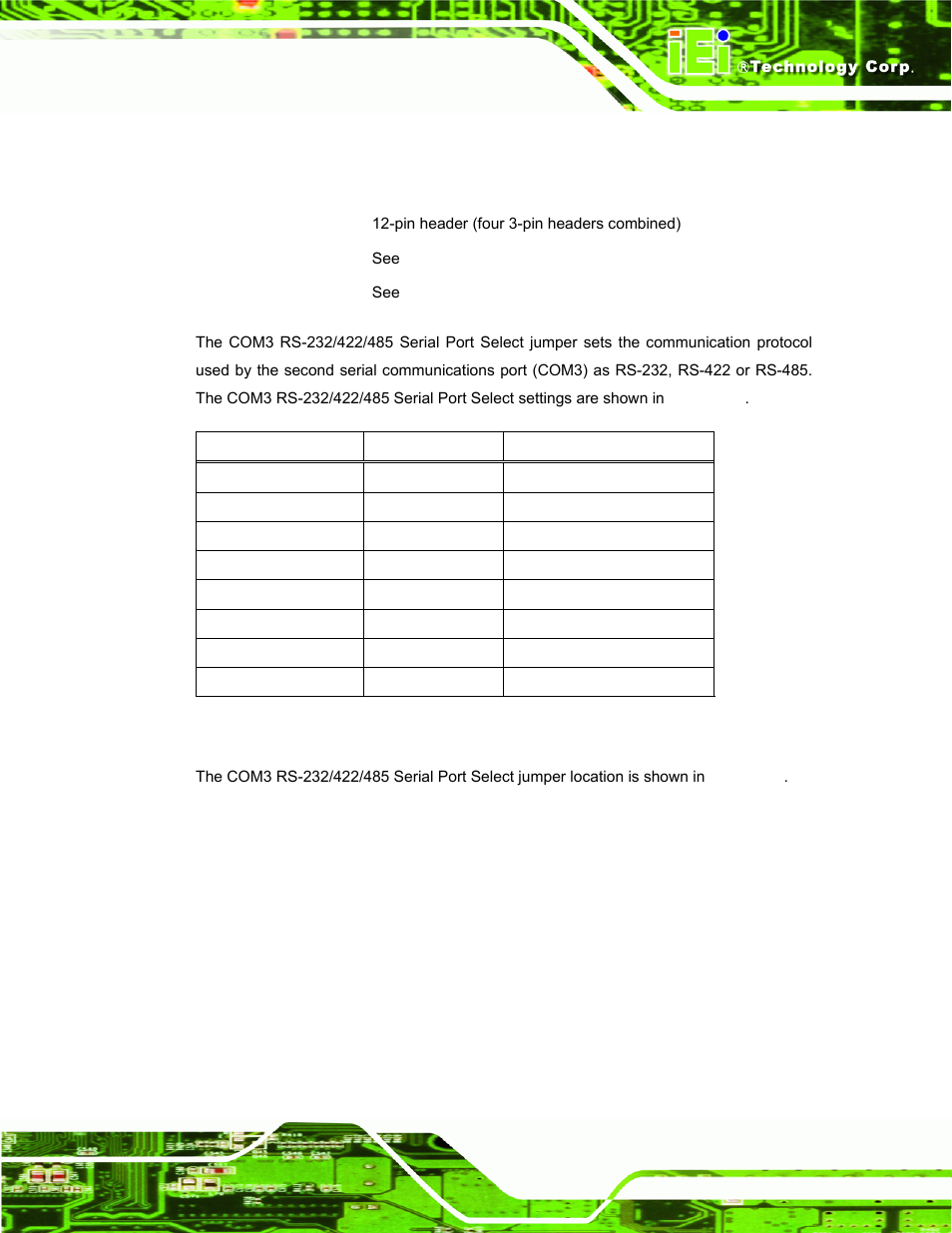 8 com3 rs-232/422/485 serial port select jumper | IEI Integration IBX-530B-N270 User Manual | Page 39 / 133