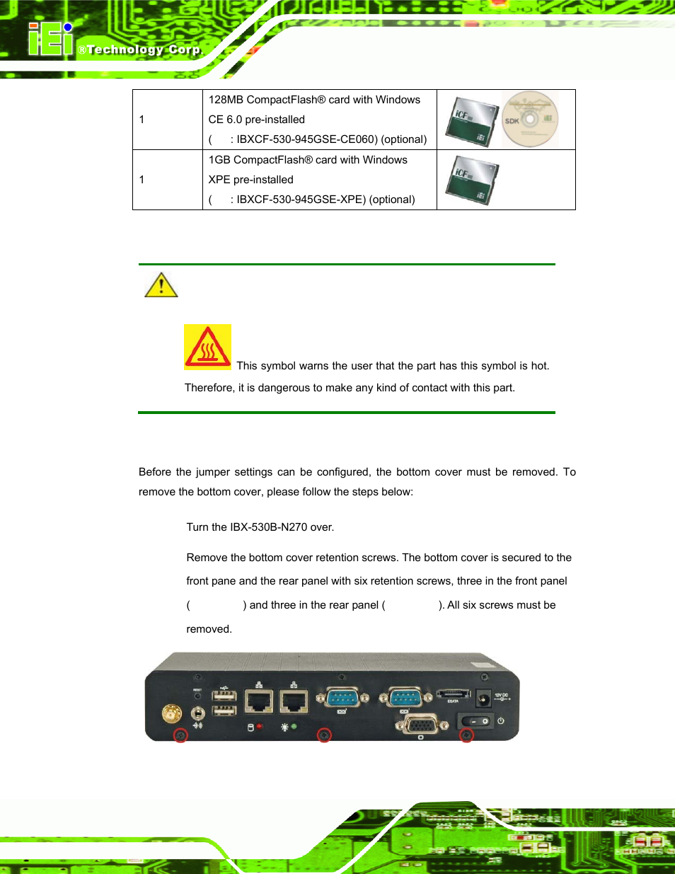 3 bottom cover removal, Table 4-1: package list contents | IEI Integration IBX-530B-N270 User Manual | Page 44 / 133