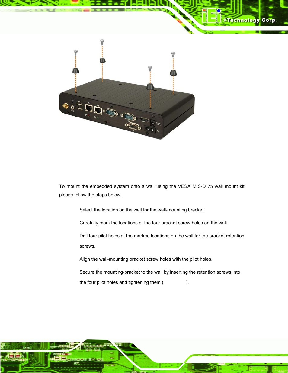7 mounting the system with wall mount kit, Figure 4-4: foot pads installation | IEI Integration IBX-530B-N270 User Manual | Page 47 / 133