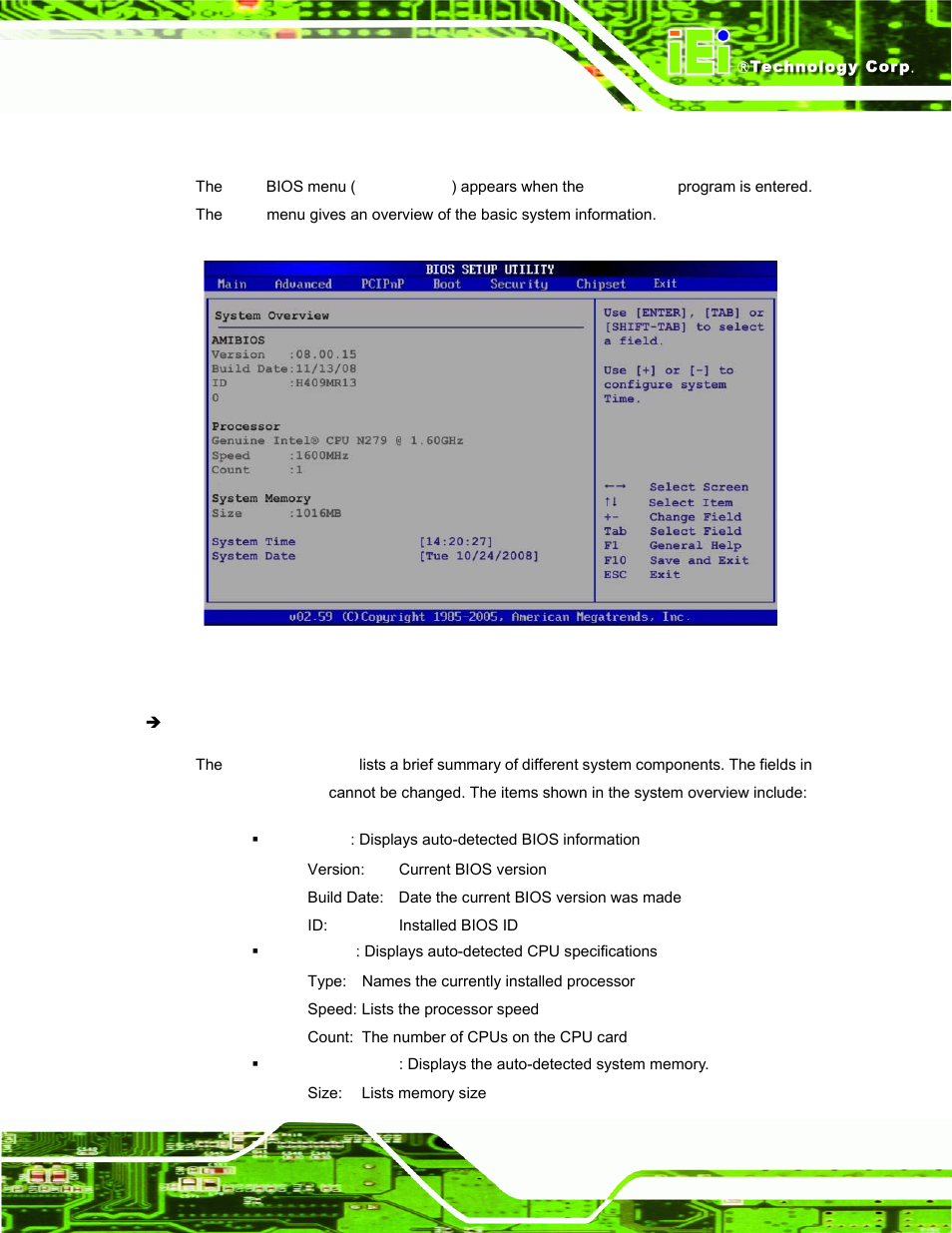 2 main, Menu 1: main | IEI Integration IBX-530B-N270 User Manual | Page 57 / 133