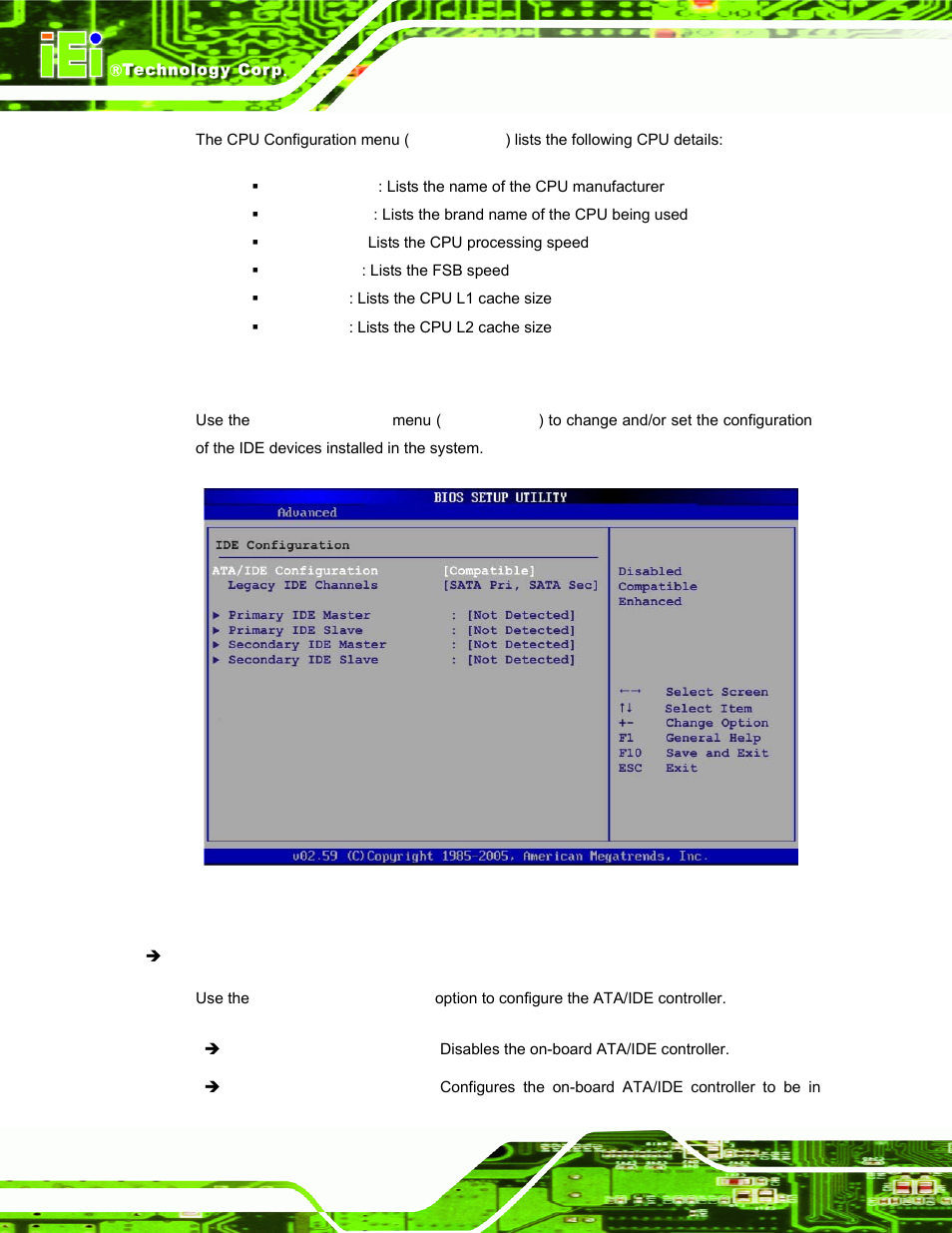 2 ide configuration, Menu 4: ide, Configuration | IEI Integration IBX-530B-N270 User Manual | Page 60 / 133