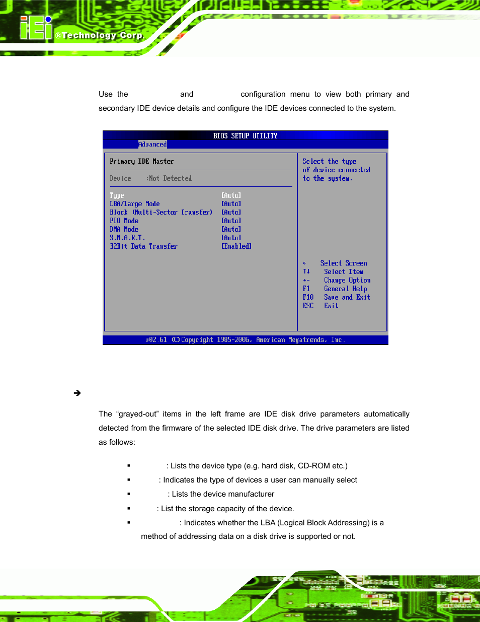 1 ide master, ide slave, Menu 5: ide master and ide slave configuration | IEI Integration IBX-530B-N270 User Manual | Page 62 / 133