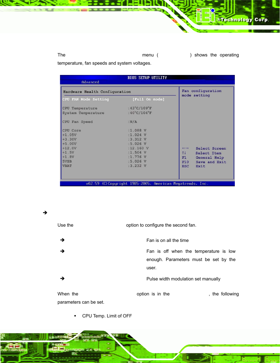 4 hardware health configuration, Menu 7: hardware health configuration | IEI Integration IBX-530B-N270 User Manual | Page 69 / 133