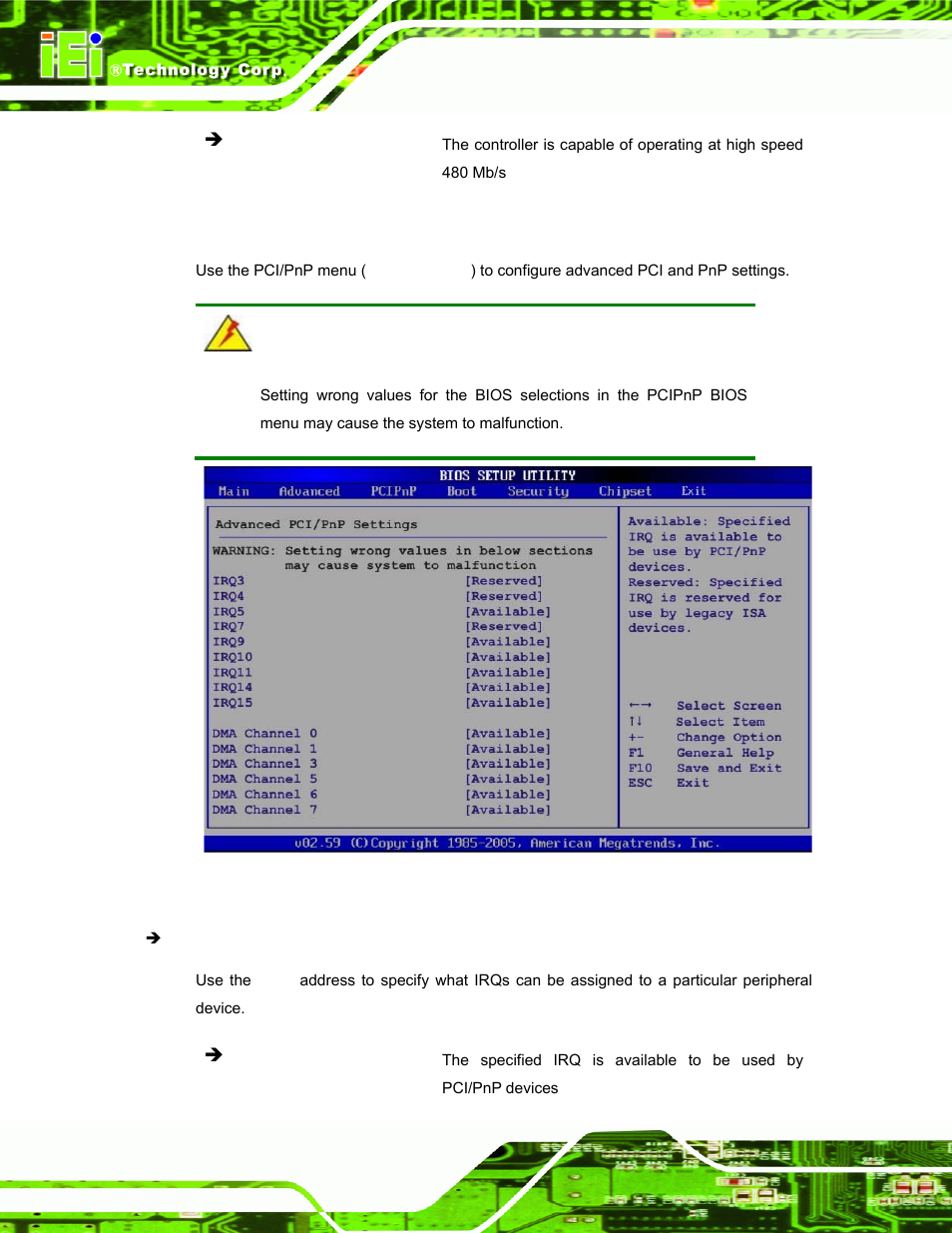 4 pci/pnp, Pci/p, Menu 13: pci/pnp configuration | IEI Integration IBX-530B-N270 User Manual | Page 82 / 133