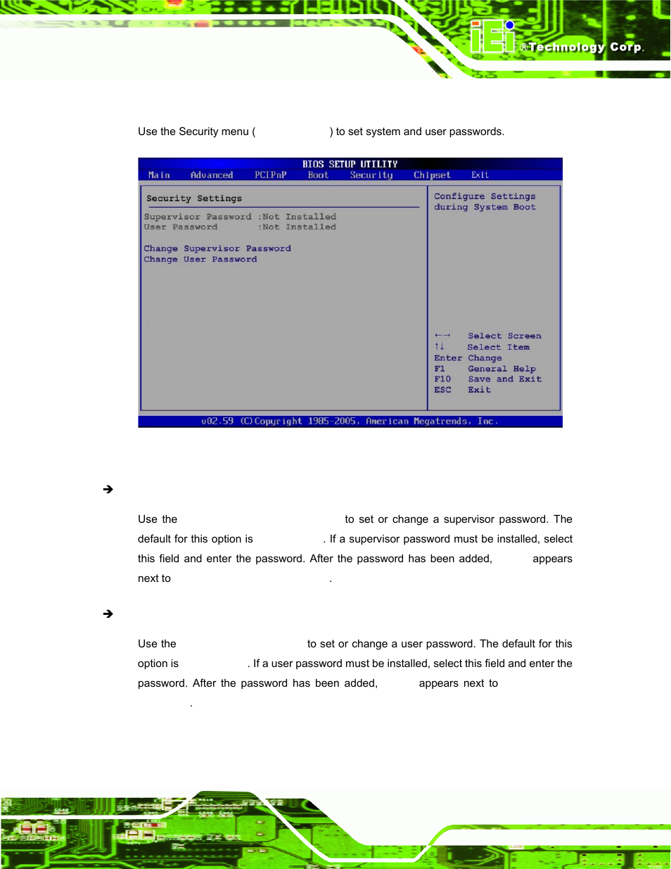 6 security, Ecurity, Menu 16: security | IEI Integration IBX-530B-N270 User Manual | Page 87 / 133