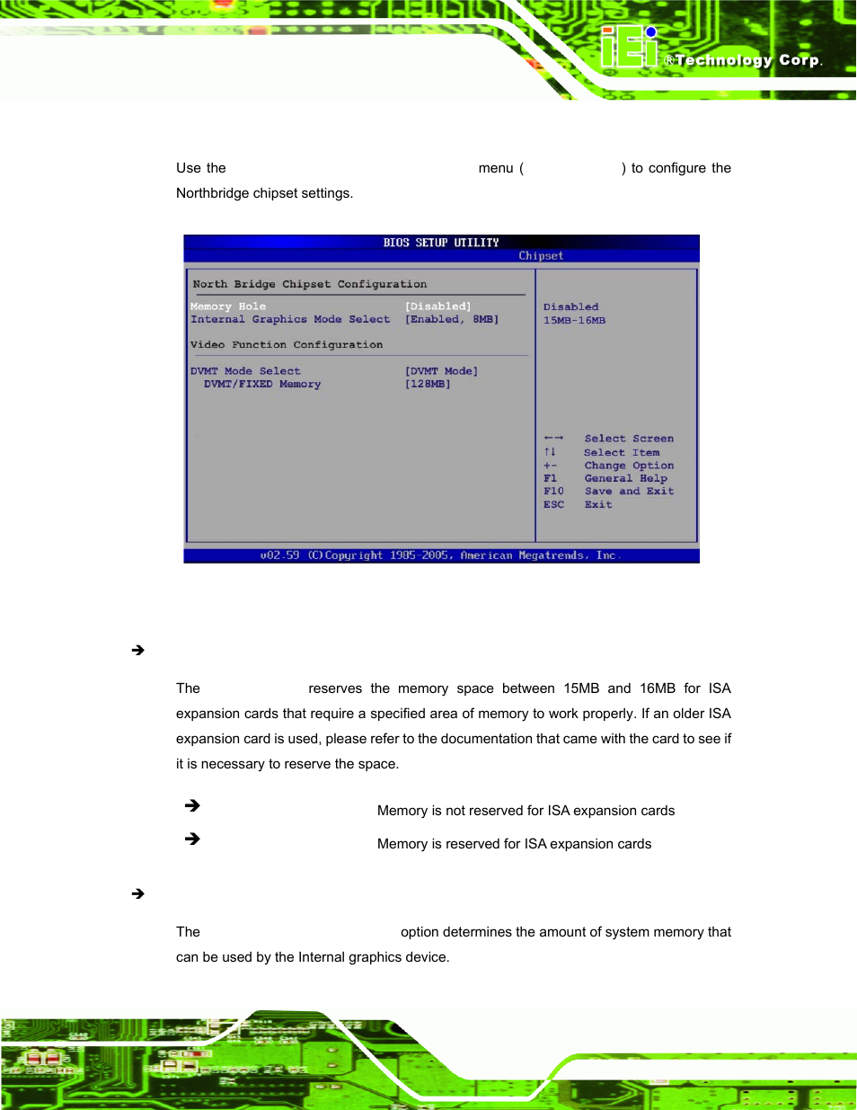 1 north bridge chipset configuration, Menu 18:north bridge chipset configuration | IEI Integration IBX-530B-N270 User Manual | Page 89 / 133