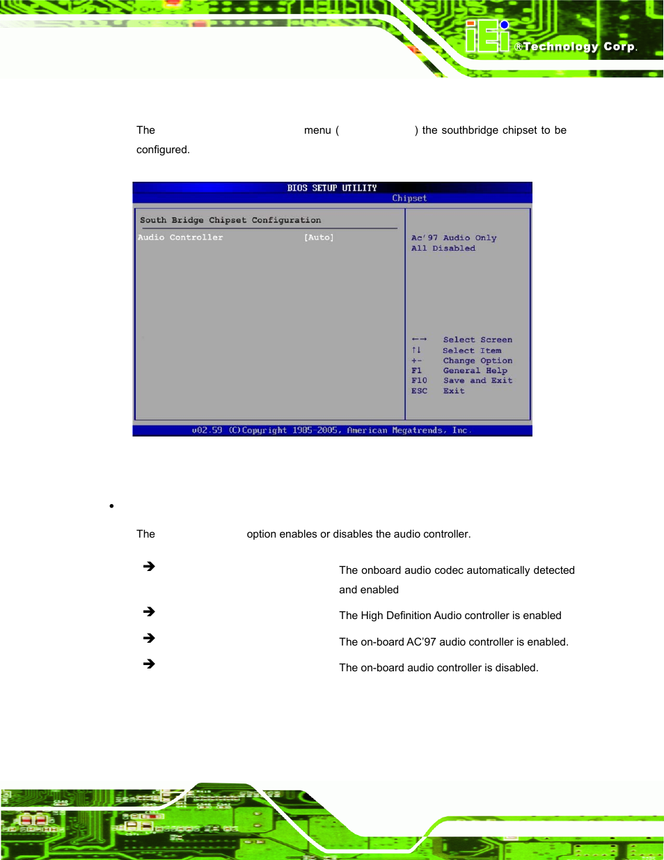 2 southbridge configuration, Menu 19: southbridge chipset configuration | IEI Integration IBX-530B-N270 User Manual | Page 91 / 133