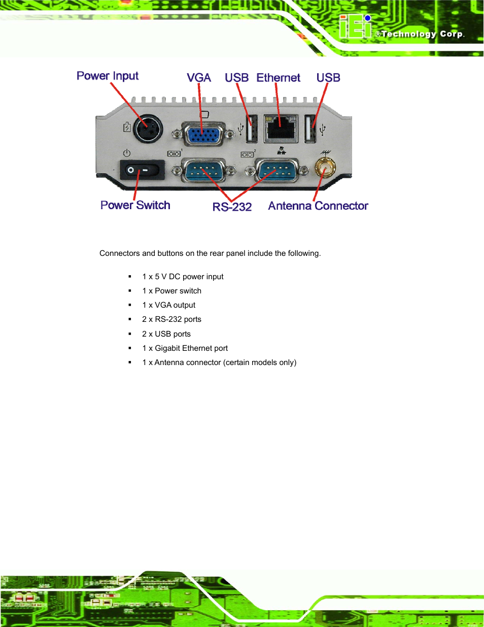 Figure 2-2: uibx-200-vx800 peripheral connectors | IEI Integration uIBX-200-VX800 v1.04 User Manual | Page 17 / 113