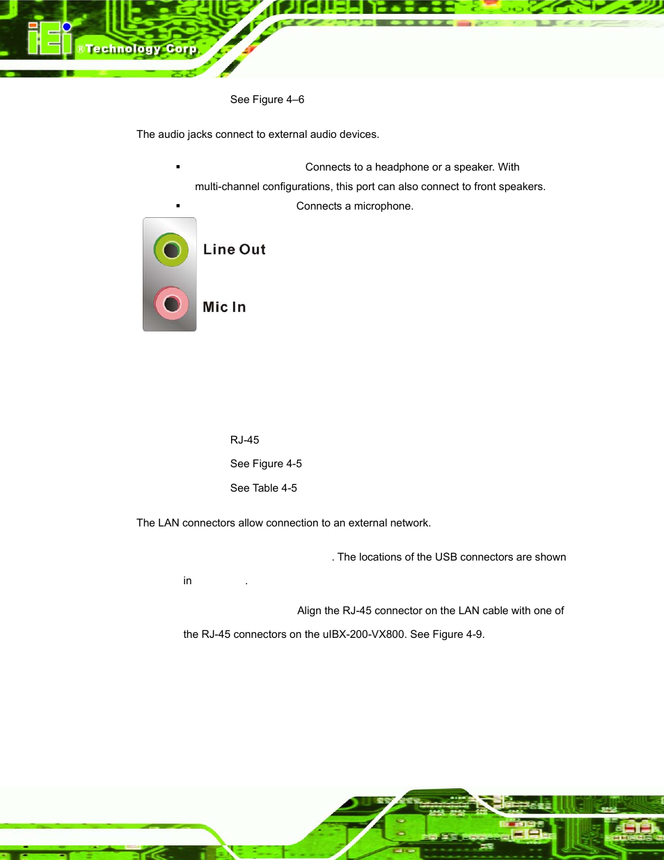 3 lan connectors, Figure 4-8: audio connector | IEI Integration uIBX-200-VX800 v1.04 User Manual | Page 32 / 113