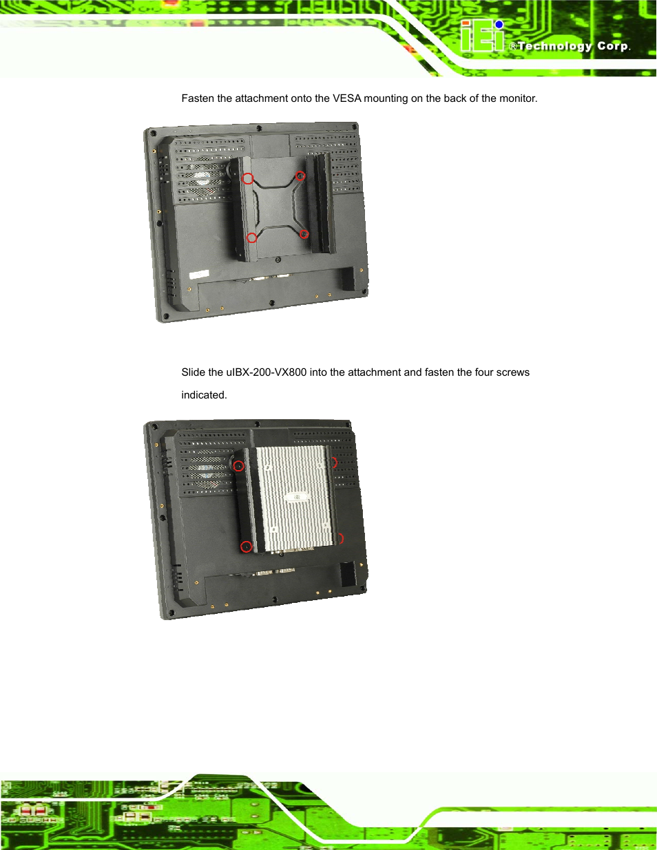 Figure 4–17: attachment installation, Figure 4–18: system attachment screws | IEI Integration uIBX-200-VX800 v1.04 User Manual | Page 39 / 113