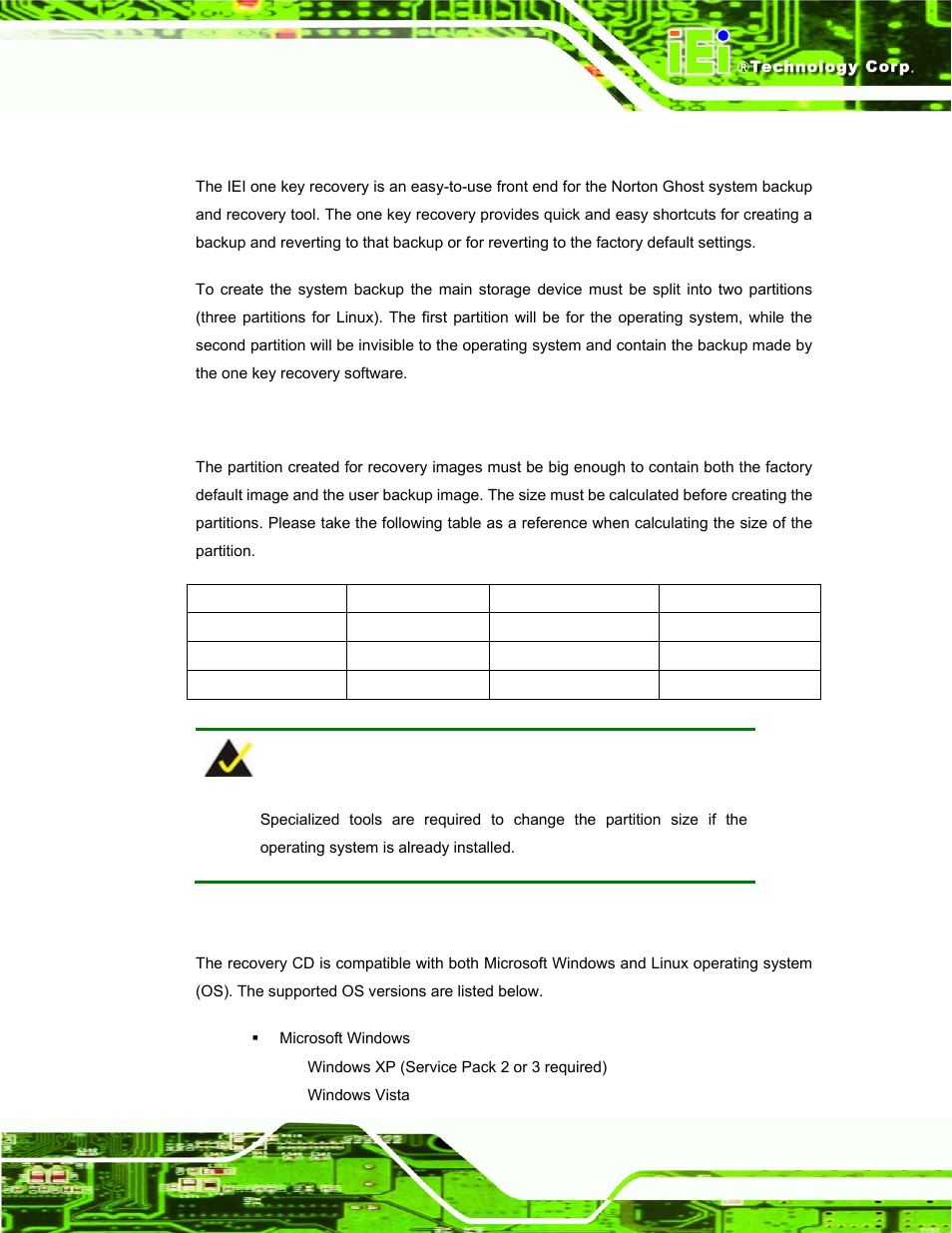 A.1 one key recovery introduction, A.1.1 system requirement, A.1.2 supported operating system | Ecovery, Ntroduction | IEI Integration uIBX-200-VX800 v1.04 User Manual | Page 79 / 113