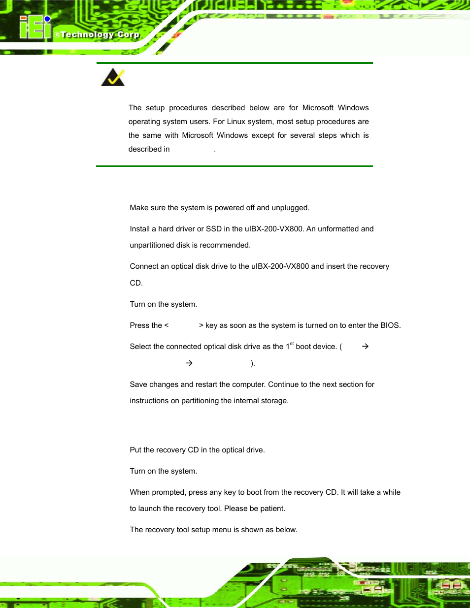 A.2.1 hardware and bios setup, A.2.2 create partitions | IEI Integration uIBX-200-VX800 v1.04 User Manual | Page 82 / 113