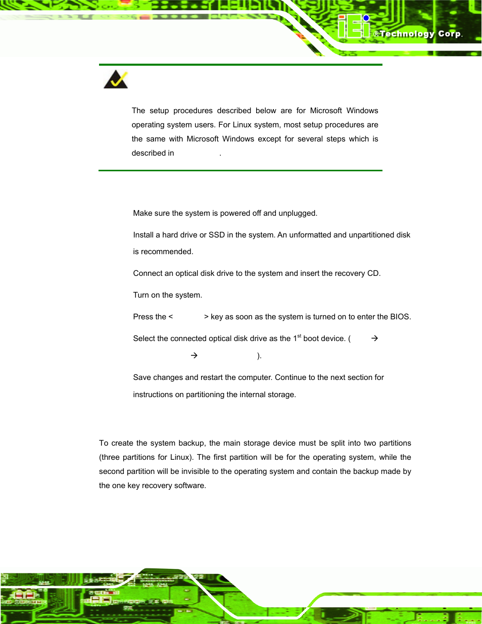 A.2.1 hardware and bios setup, A.2.2 create partitions | IEI Integration uIBX-200-VX800 v2.00 User Manual | Page 83 / 116