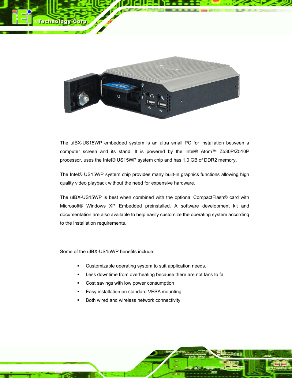 1 overview, 2 benefits, Verview | Enefits, Figure 1-1: uibx-us15wp | IEI Integration uIBX-200 v1.02 User Manual | Page 11 / 109