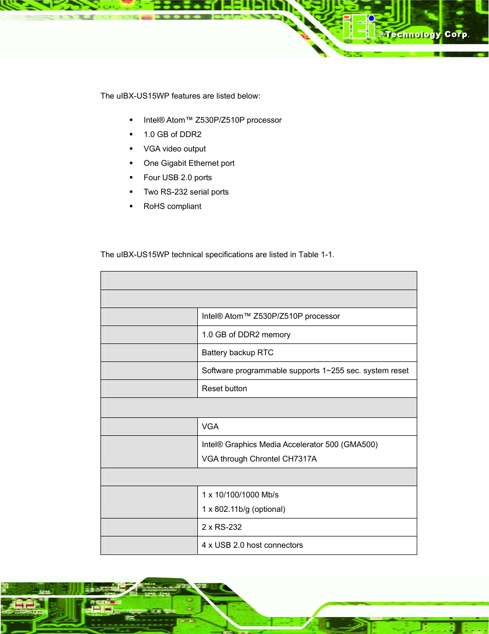 3 features, 4 technical specifications, Eatures | Echnical, Pecifications | IEI Integration uIBX-200 v1.02 User Manual | Page 12 / 109