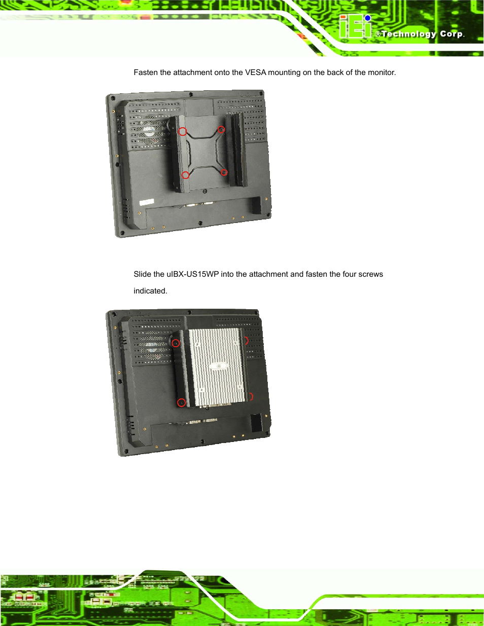 Figure 4–17: attachment installation, Figure 4–18: system attachment screws | IEI Integration uIBX-200 v1.02 User Manual | Page 38 / 109