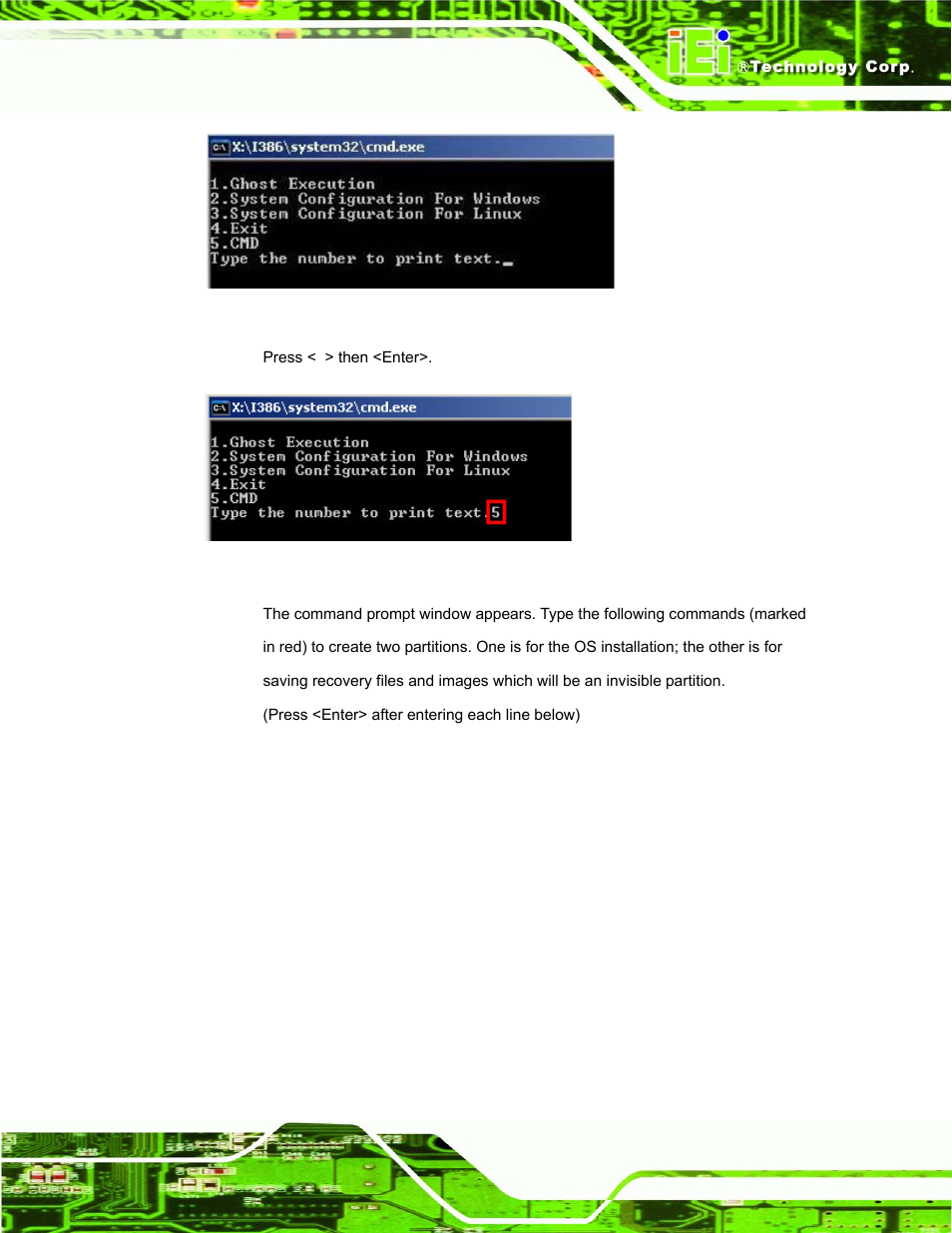 Figure a-1: recovery tool setup menu, Figure a-2: command mode | IEI Integration uIBX-200 v1.02 User Manual | Page 78 / 109