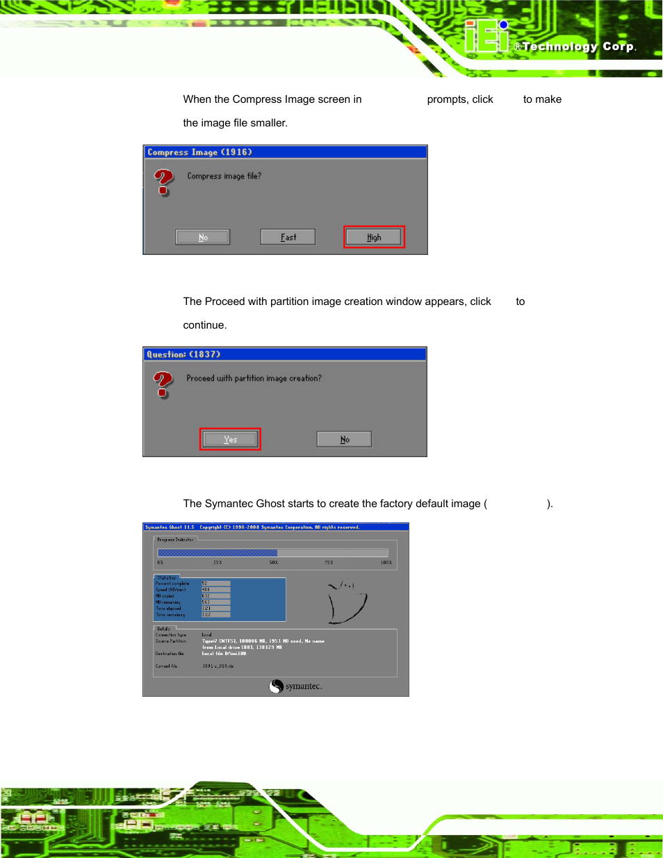 Figure a-14: compress image, Figure a-15: image creation confirmation, Figure a-16: image creation complete | IEI Integration uIBX-200 v1.02 User Manual | Page 86 / 109